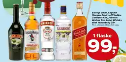 SuperBrugsen Baileys Likør, Captain Morgan, Smirnoff Vodka, Gordon's Gin, Johnnie Walker Red Label Whisky eller Tanqueray O.O tilbud