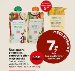 SuperBrugsen Änglamark økologisk smoothie eller majssnacks tilbud
