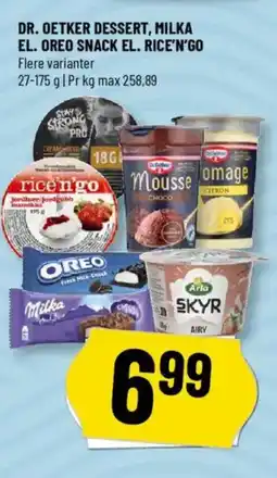Løvbjerg Dr. oetker dessert, milka el. oreo snack el. rice'n'go tilbud