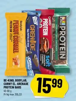 Løvbjerg Be-kind, bodylab, corny el. grenade protein bars tilbud