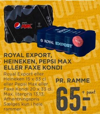 MENY Royal export, heineken, pepsi max eller faxe kondi tilbud
