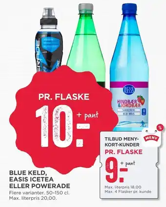 MENY Blue keld, easis icetea eller powerade tilbud