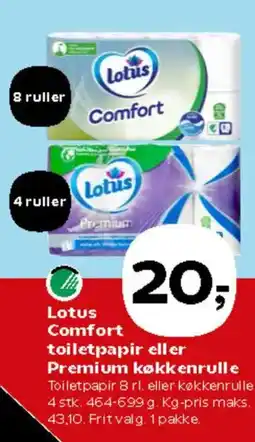 Kvickly Lotus Comfort toiletpapir eller Premium køkkenrulle tilbud