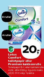 Kvickly Lotus Comfort toiletpapir eller Premium køkkenrulle tilbud