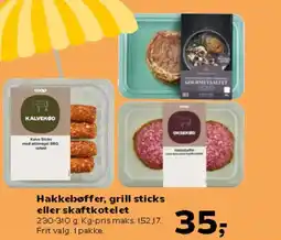 Kvickly Hakkebøffer, grill sticks eller skaftkotelet tilbud