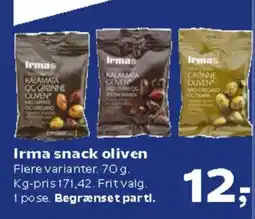Kvickly Irma snack oliven tilbud