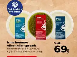 Kvickly Irma hummus, oliven eller spreads tilbud