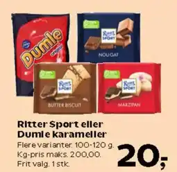 Kvickly Ritter Sport eller Dumle karameller tilbud