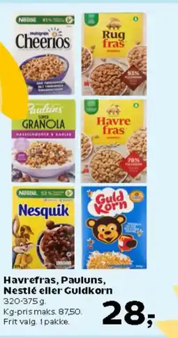 Kvickly Havrefras, Pauluns, Nestlé eller Guldkorn tilbud