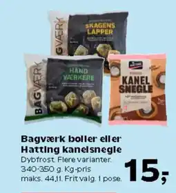Kvickly Bagværk boller eller Hatting kanelsnegle Dybfrost. Flere varianter. tilbud