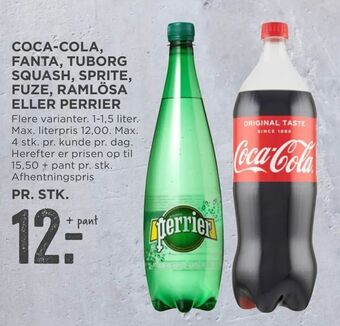 MENY Coca-cola, fanta, tuborg squash, sprite, fuze, ramlösa eller perrier tilbud
