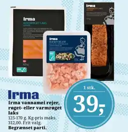 Dagli'Brugsen Irma Irma vannamei rejer, røget- eller varmrøget laks tilbud