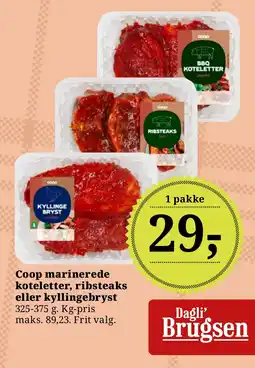 LokalBrugsen Coop marinerede koteletter, ribsteaks eller kyllingebryst tilbud