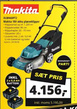 10-4 Byggecenter DLM460PT2 Makita 18V akku plæneklipper tilbud