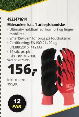 10-4 Byggecenter Milwaukee kat. 1 arbejdshandske tilbud