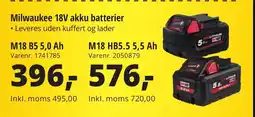 10-4 Byggecenter Milwaukee 18V akku batterier tilbud