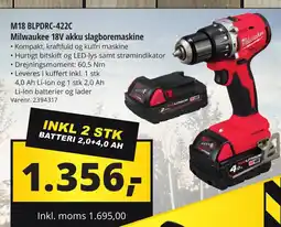 10-4 Byggecenter M18 BLPDRC-422C Milwaukee 18V akku slagboremaskine tilbud