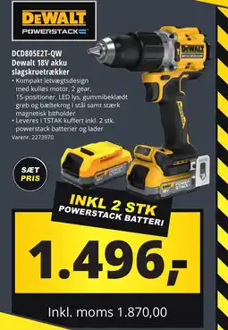 10-4 Byggecenter DCD805E2T-QW Dewalt 18V akku slagskruetrækker tilbud