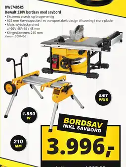 10-4 Byggecenter DWE7485RS Dewalt 230V bordsav med savbord tilbud