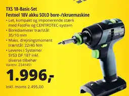 10-4 Byggecenter TXS 18-Basic-Set Festool 18V akku SOLO bore-/skruemaskine tilbud