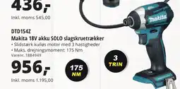 10-4 Byggecenter DTD154Z Makita 18V akku SOLO slagskruetrækker tilbud