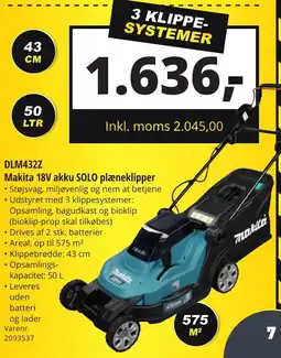 10-4 Byggecenter DLM432Z Makita 18V akku SOLO plæneklipper tilbud