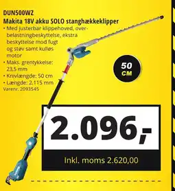 10-4 Byggecenter DUN500WZ Makita 18V akku SOLO stanghækkeklipper tilbud