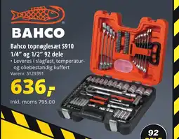 10-4 Byggecenter BAHCO Bahco topnøglesæt S910 1/4" og 1/2" 92 dele tilbud