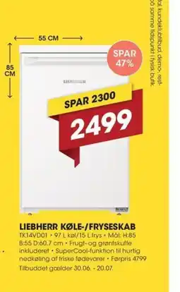 Expert LIEBHERR KØLE-/FRYSESKAB tilbud