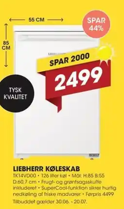 Expert LIEBHERR KØLESKAB tilbud