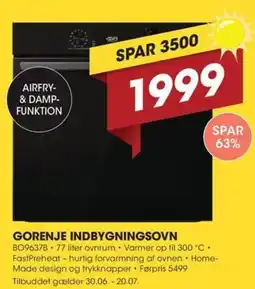 Expert GORENJE INDBYGNINGSOVN tilbud