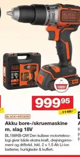 Bauhaus BLACK DECKER Akku bore-/skruemaskine m. slag 18V tilbud