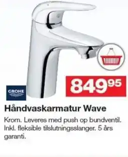 Bauhaus Håndvaskarmatur Wave tilbud