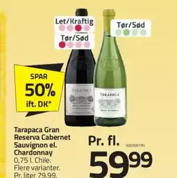 Fleggaard Tarapaca Gran Reserva Cabernet Sauvignon el. Chardonnay tilbud