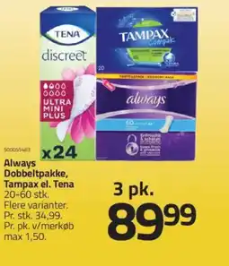 Fleggaard Always Dobbeltpakke, Tampax el. Tena tilbud