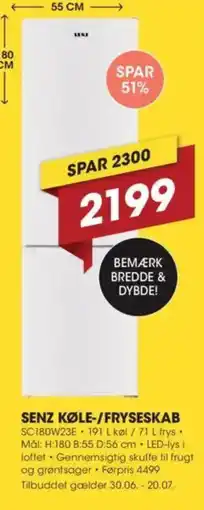 Punkt1 SENZ KØLE-/FRYSESKAB tilbud