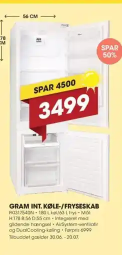 Punkt1 GRAM INT. KØLE-/FRYSESKAB tilbud