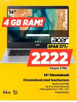 Power Acer 14" chromebook chromebook med touchscreen tilbud