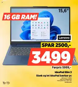 Power Lenovo IdeaPad Slim 3 Slank og let IdeaPad bærbar pc tilbud