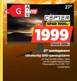 Power CEPTER 27" gamingskærm Ultrahurtig QHD-gamingskærm tilbud