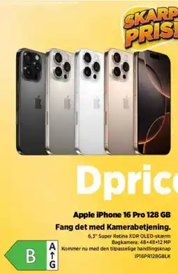Power Apple iPhone 16 Pro 128 GB Fang det med Kamerabetjening. 6,3" Super Retina XDR OLED-skærm Bagkamera: 48+48+12 MP tilbud