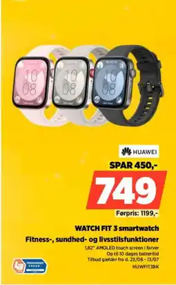 Power HUAWEI WATCH Fitness-, sundhed- og livsstilsfunktioner FIT 3 smartwatch tilbud