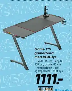 Bilka Game Y’S gamerbord med RGB-lys, DKK 1111 tilbud