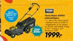 Bilka Texas Razor 4300LI plæneklipper, DKK 1999 tilbud
