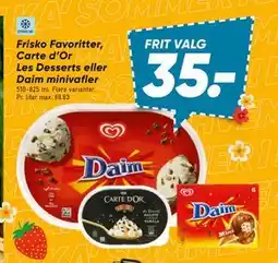 Bilka Frisko Favoritter, Carte d’Or Les Desserts eller Daim minivafler, DKK 35 tilbud