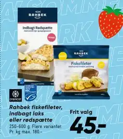 Bilka Rahbek fiskefileter, indbagt laks eller rødspætte, DKK 45 tilbud