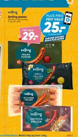 Bilka Salling pølser, DKK 29, App-pris tilbud