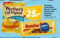 Bilka Marabou chokolade, Mentos 3-pak, Riesen eller Werthers original, DKK 25 tilbud