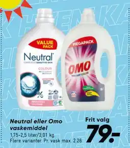 Bilka Neutral eller Omo vaskemiddel, DKK 79 tilbud