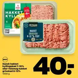 Netto Dansk hakket kyllingekød 7-10% eller Velsmag hakket grisekød 8-12%, DKK 40 tilbud